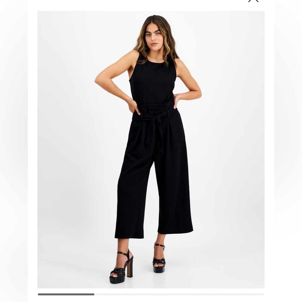 Bar III Women's Sleeveless Crewneck Tie-Waist Jumpsuit, Created for Macy's